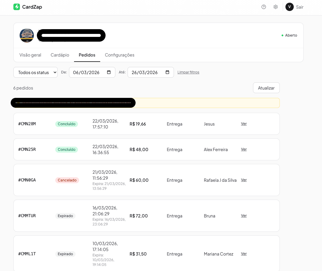 Painel de pedidos — organize todos os pedidos em tempo real